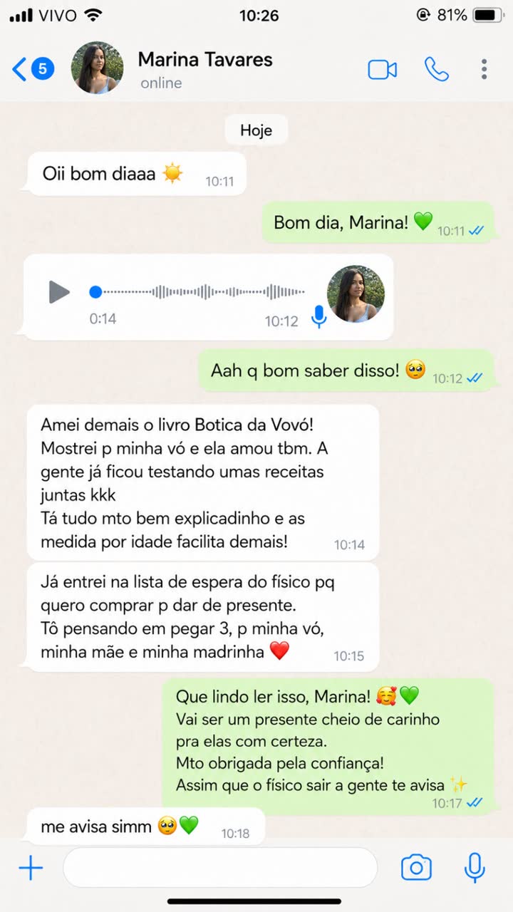 Mensagem de Marina Tavares: Quero comprar tres do fisico pra minha vo, minha mae e minha madrinha