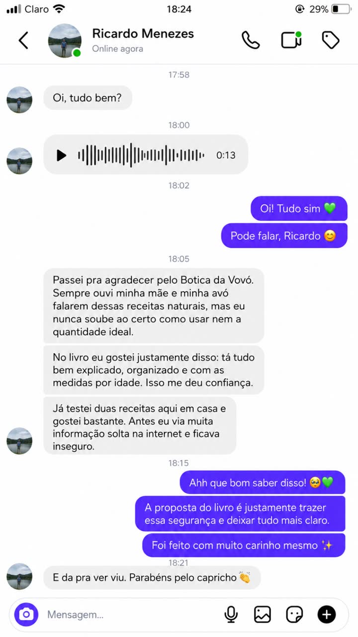 Mensagem de Ricardo Menezes: Antes via muita informacao solta na internet e ficava inseguro. O livro me deu confianca