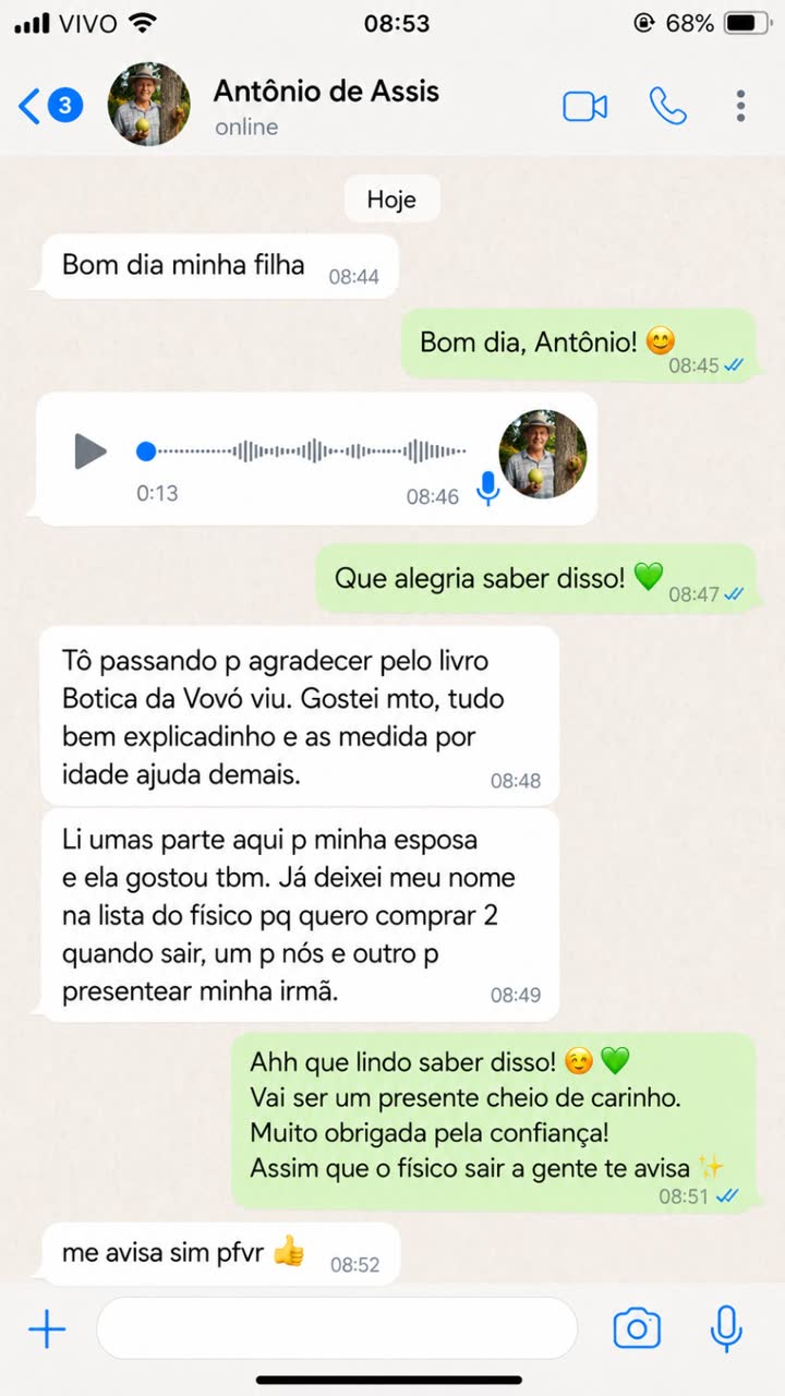 Mensagem de Antonio de Assis: Deixei meu nome na lista do fisico, quero dois: um pra nos e outro pra presentear minha irma