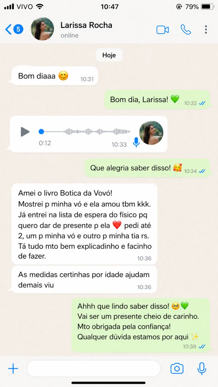 Mensagem de Larissa Rocha: Lista de espera do fisico pra dar de presente: um pra minha vo, outro pra minha tia