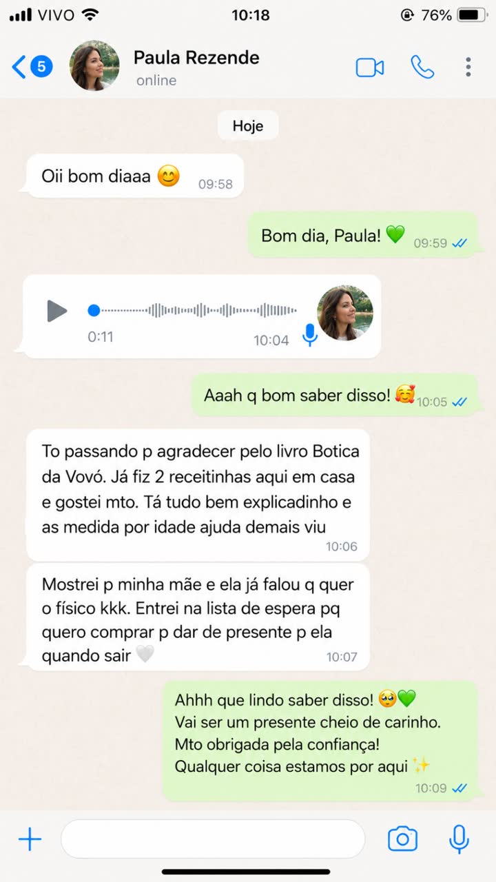Mensagem de Paula Rezende: Mostrei pra minha mae, ela ja falou que quer o fisico. Entrei na lista pra dar de presente
